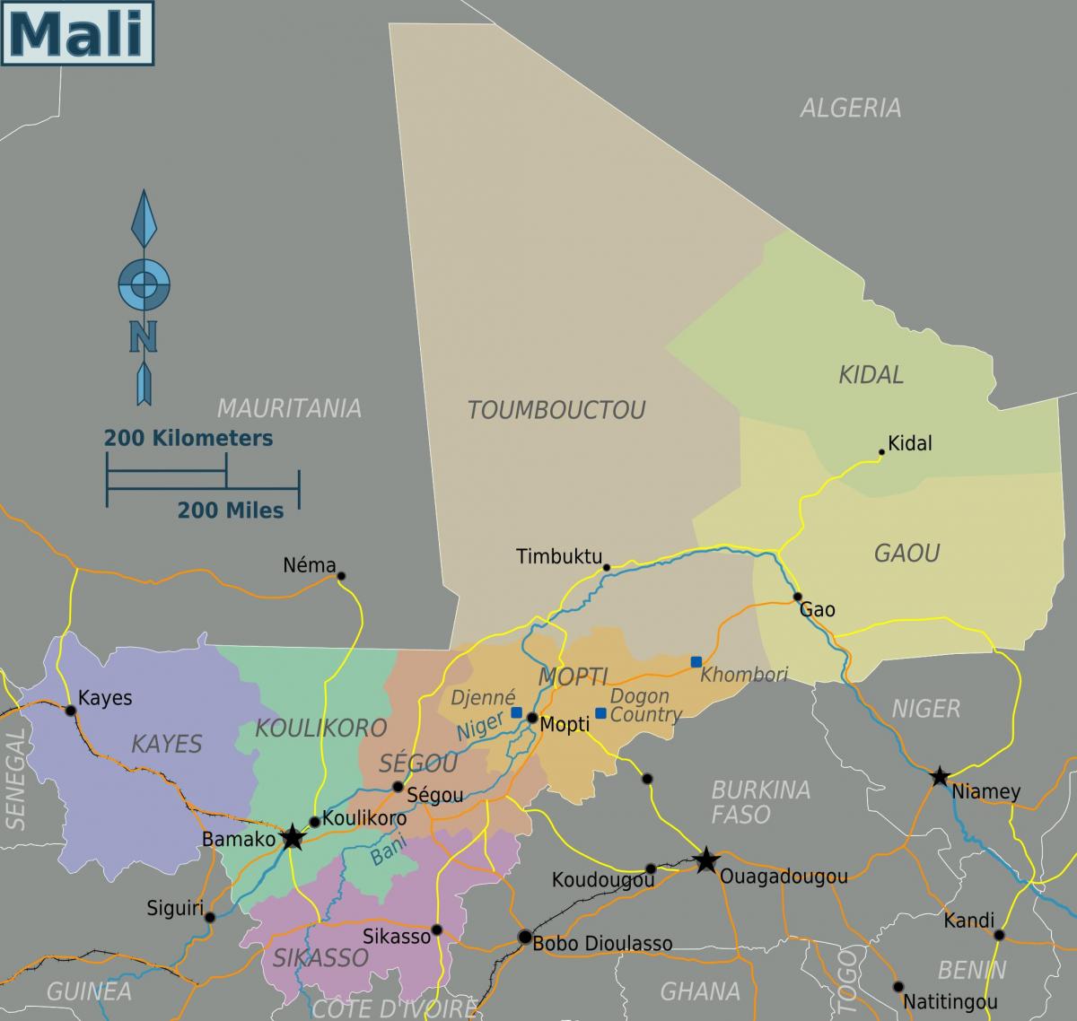 Mali geografie kaart