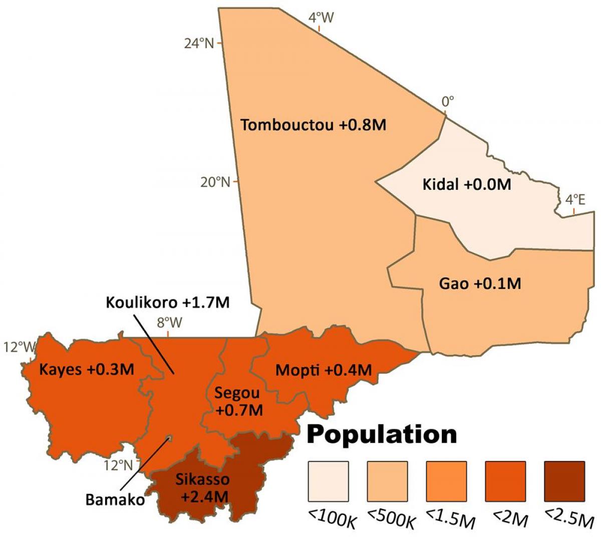 Kaart van Mali bevolking