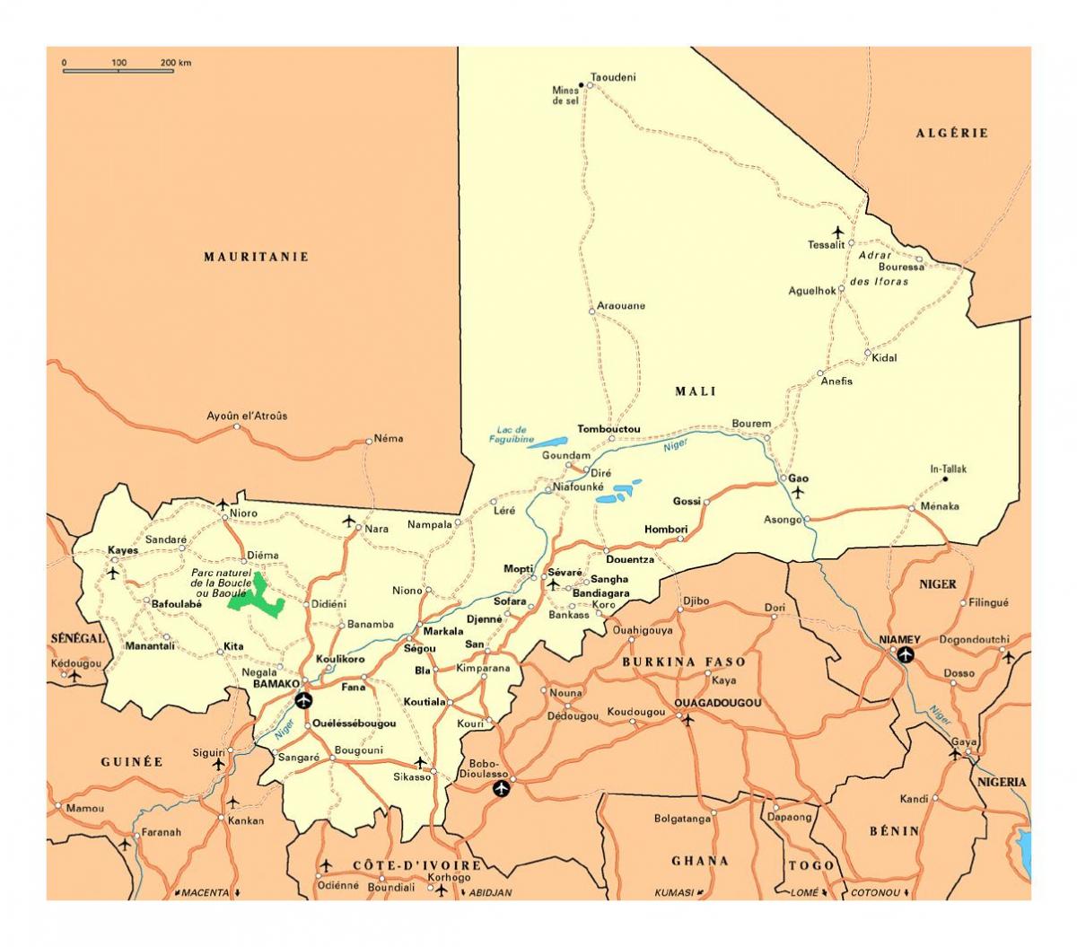 Kaart van Mali stede