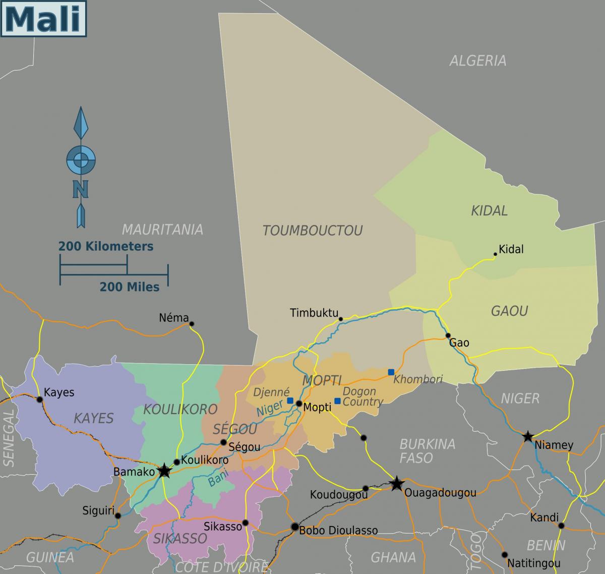 Kaart van Mali streke